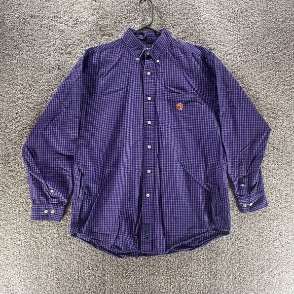 Clemson Tigers Shirt Adult Large Purple Check Crable Sportswear Button Up Mens - Picture 1 of 13